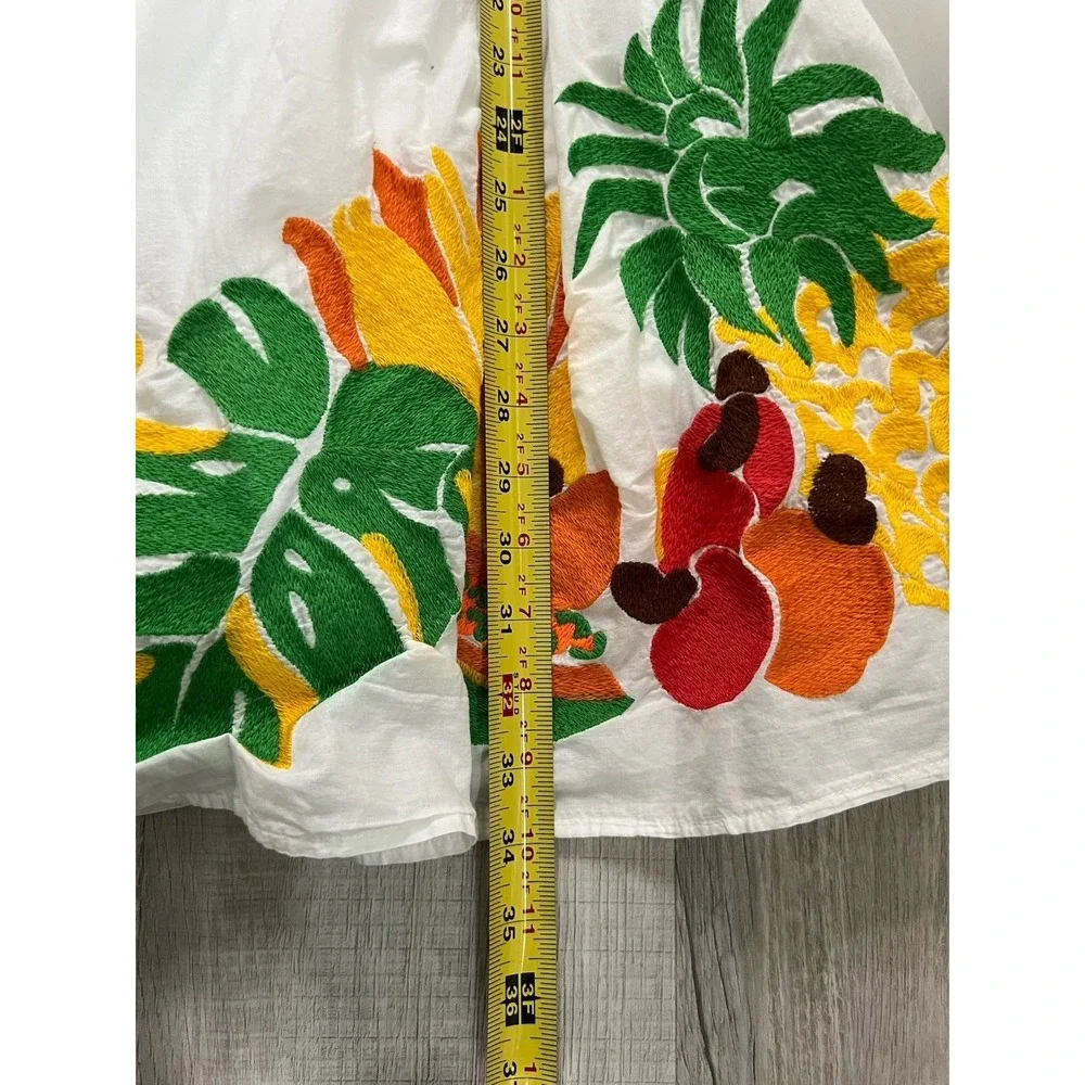 Farm Rio Embroidered Fruits Side Bow Midi Skirt Size XS RV $275 Lined